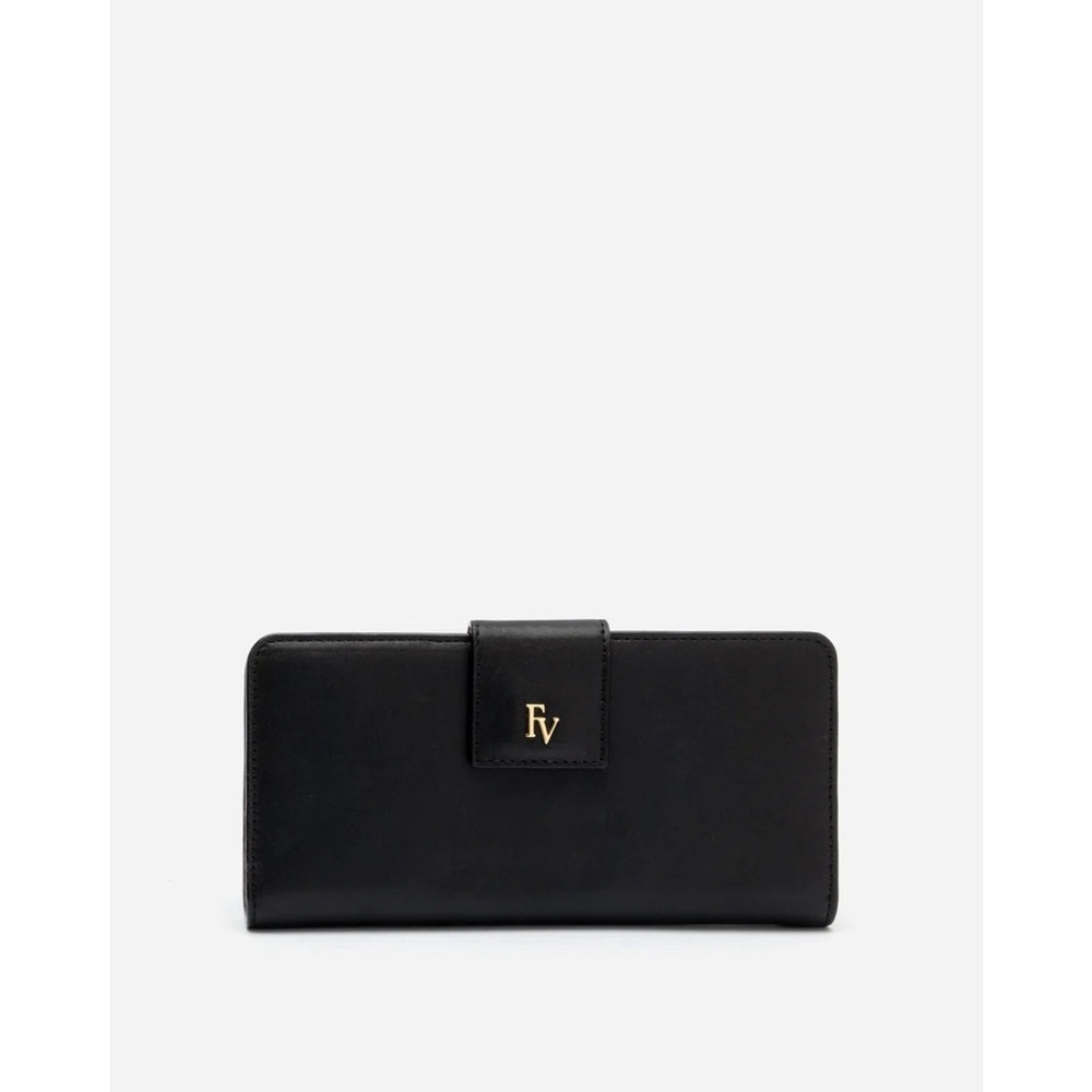 Frances Valentine Black Soft Nappa Leather Slim Wallet Bifold NWT Snap Closure
